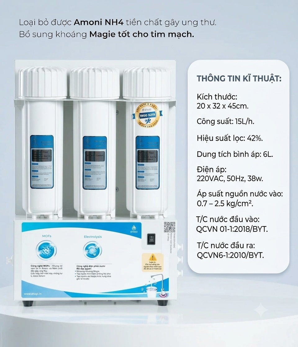 Máy lọc nước ion kiềm ETG102G-C để gầm - Hình ảnh 2