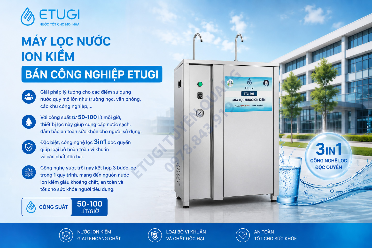 Máy lọc nước bán công nghiệp ion kiềm ETG50B - 50lít/giờ - Hình ảnh 4