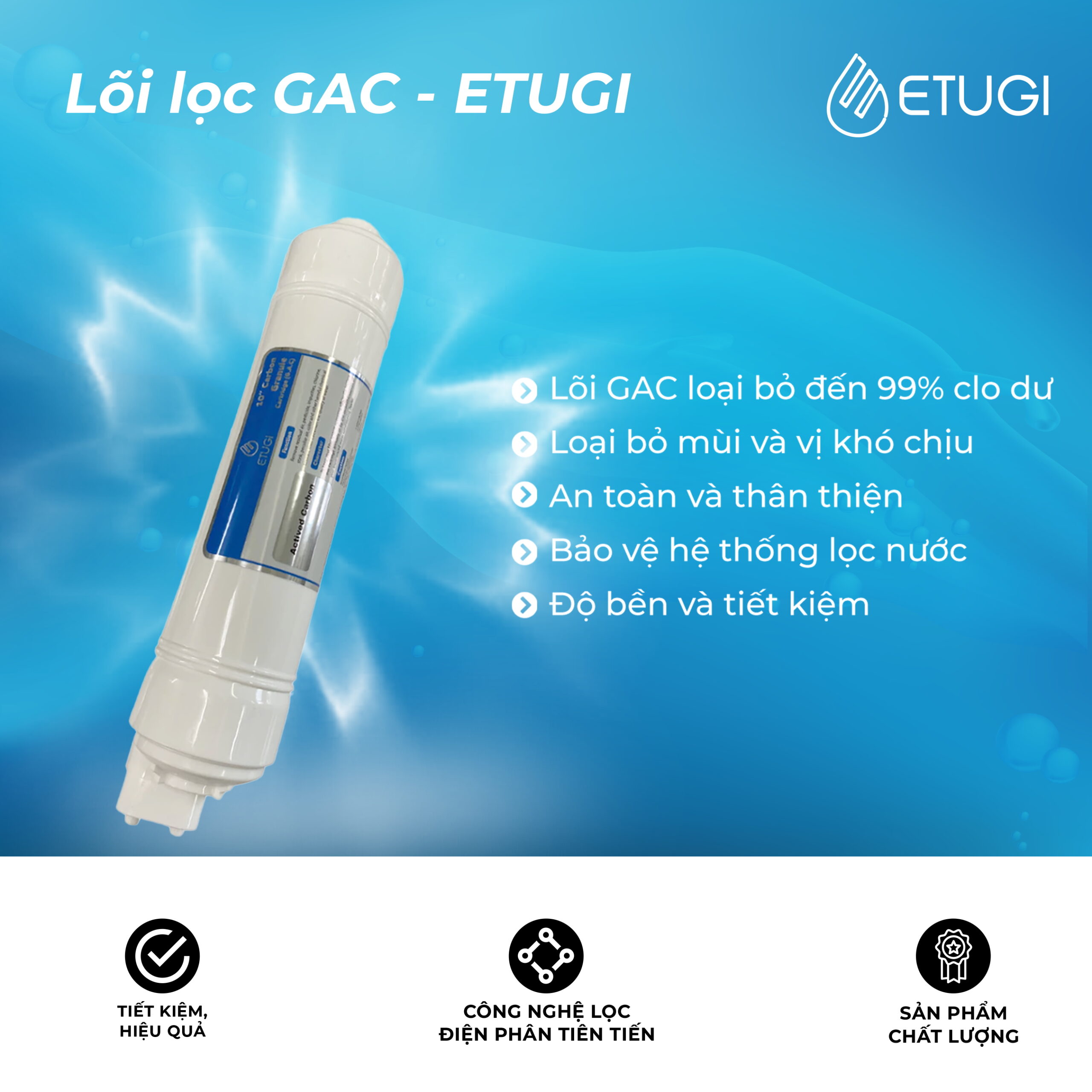 Màng Lọc GAC Chính Hãng Chất Lượng Cao – Lõi Lọc ETUGI Số 2 cho máy lọc Ion Kiềm - Hình ảnh 2