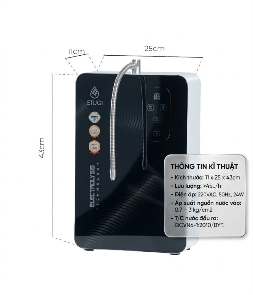 Máy lọc nước ion kiềm ETG102TT-SX cảm ứng treo tường gắn kèm máy RO
