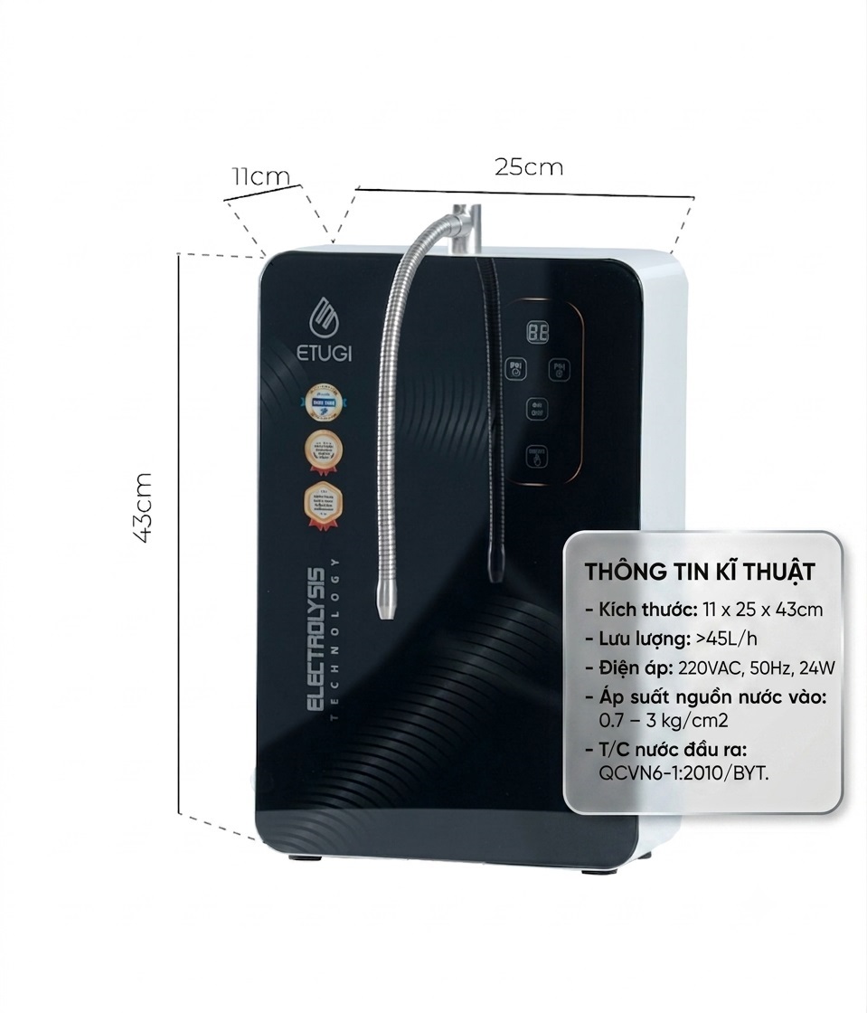 Máy lọc nước ion kiềm ETG102TT-SX cảm ứng treo tường gắn kèm máy RO - Hình ảnh 2